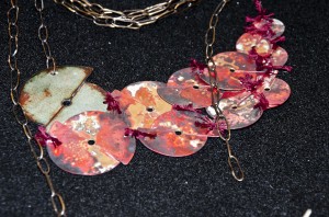 Jewelry by the students of MassArt, in the first floor  cases of Brookline Main Library